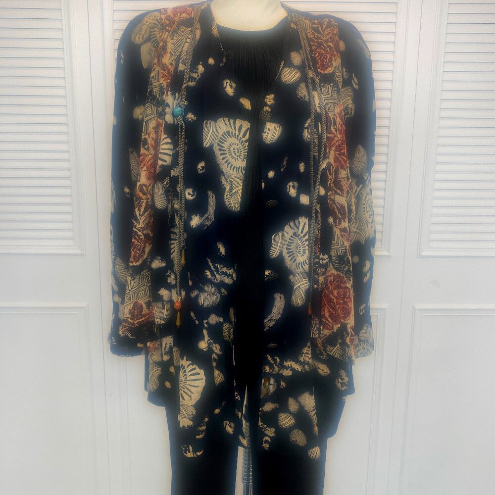 Vintage 90s Nautilus Black and Rust Carole Little Jacket Size L beaded tassels